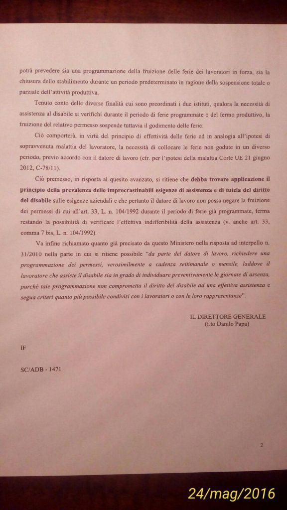 nota ministero lavoro parte 2 del 20-05-2016